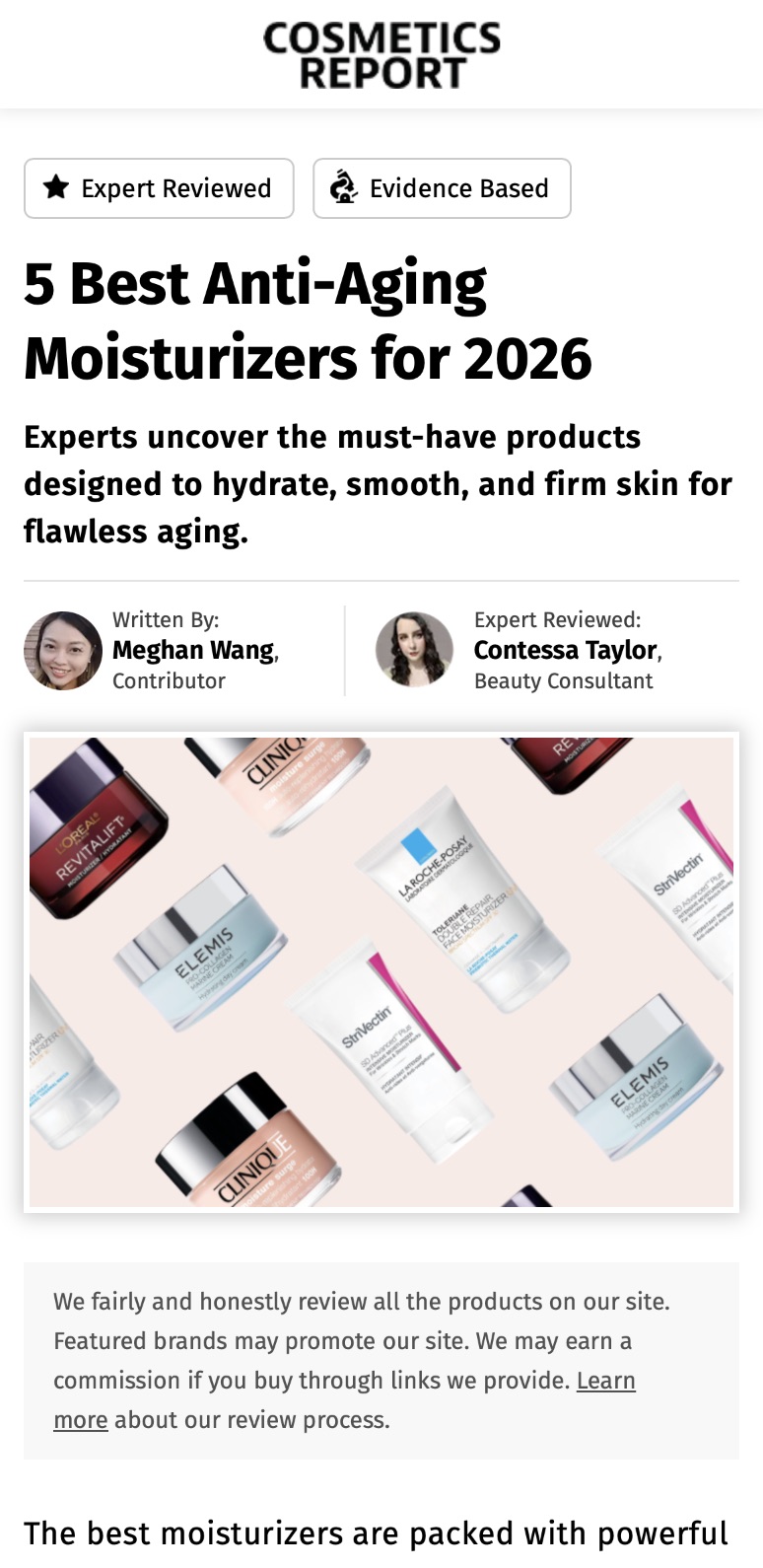 Cosmetics Report article page before the rebuild
